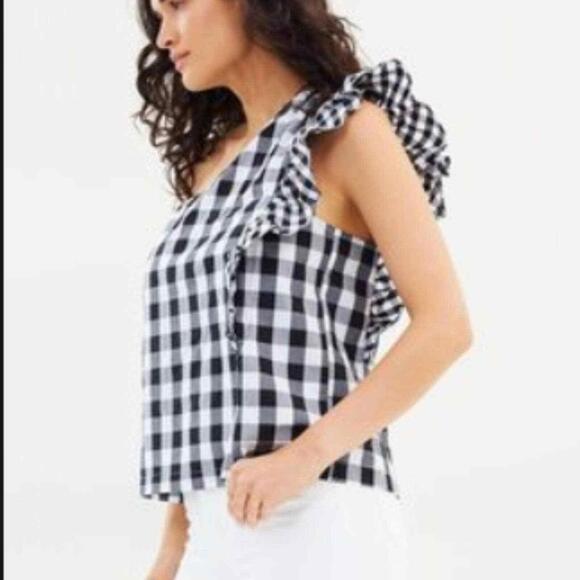 J.CREW gingham plaid one-shoulder top 16 E11 - Picture 4 of 4